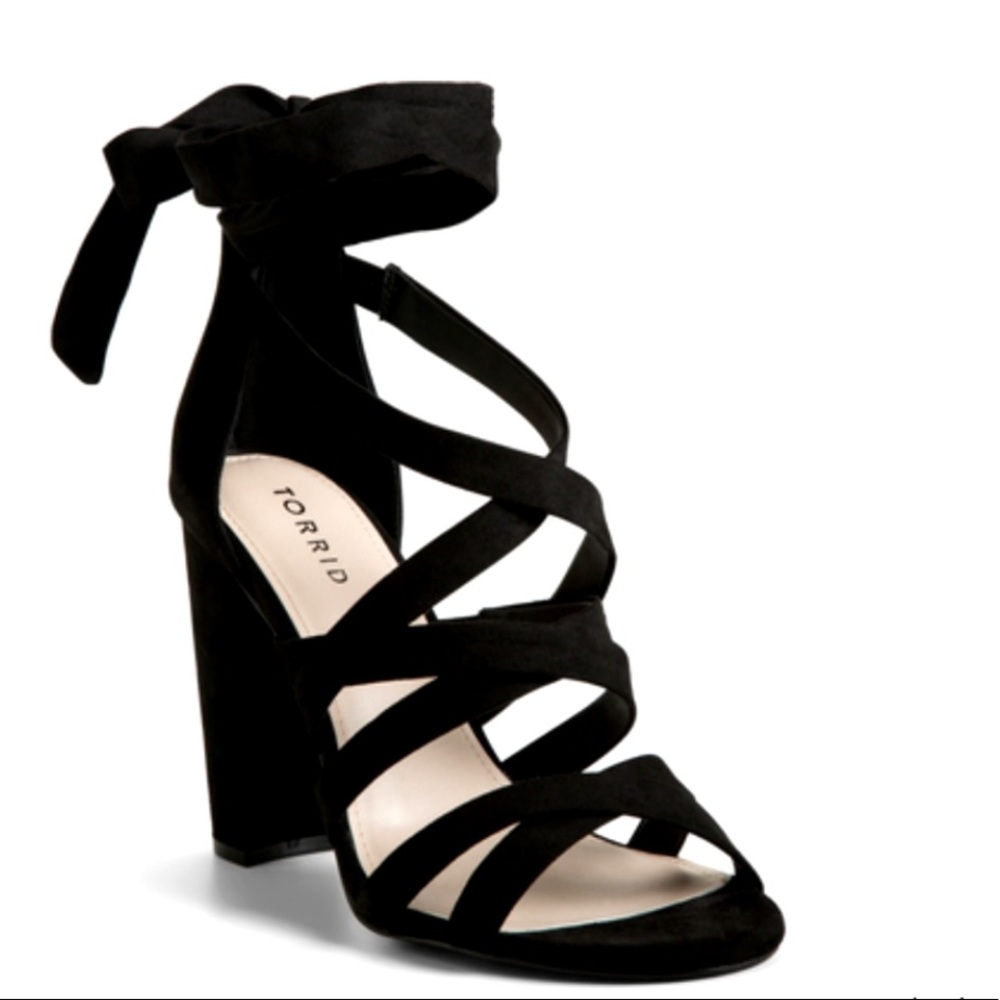 Torrid Strappy Lace-Up Chunky Heel Sandals Black Size 9W